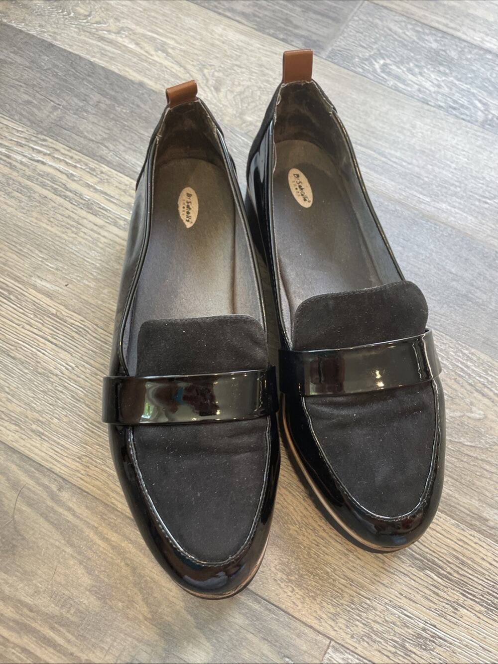 Dr. Scholl's Black Patent Suede Loafers Womens Preppy ClassicCore Dark Academia